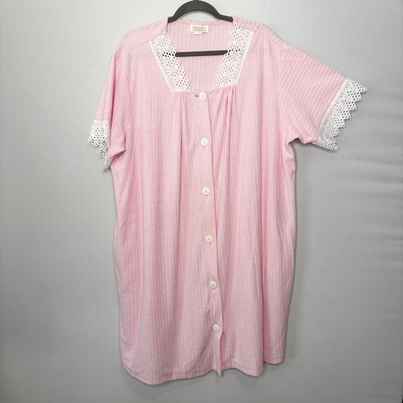 Vintage Roamans Pink Lace Trim Day Robe Nightgown Dress Size 1X Textured Stripe - Picture 11 of 11